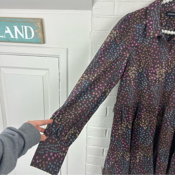 Summersalt The Countryside Poplin Tiered Shirtdress in Floral Prairie Chocolate - Picture 11 of 14